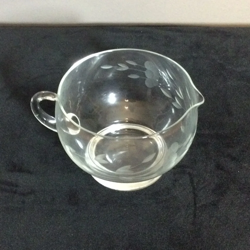 Princess House Heritage Crystal Glass Creamer Pitcher - Floral Etched Design